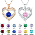 UNIQ Love Heart Pendant Necklaces Birthstone Zirconia Birthday Jewelry Gift for Women Girls